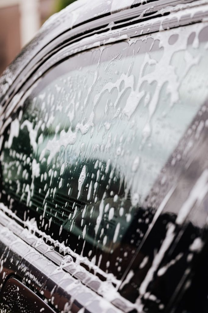 Black Vehicle with Soap Bubbles